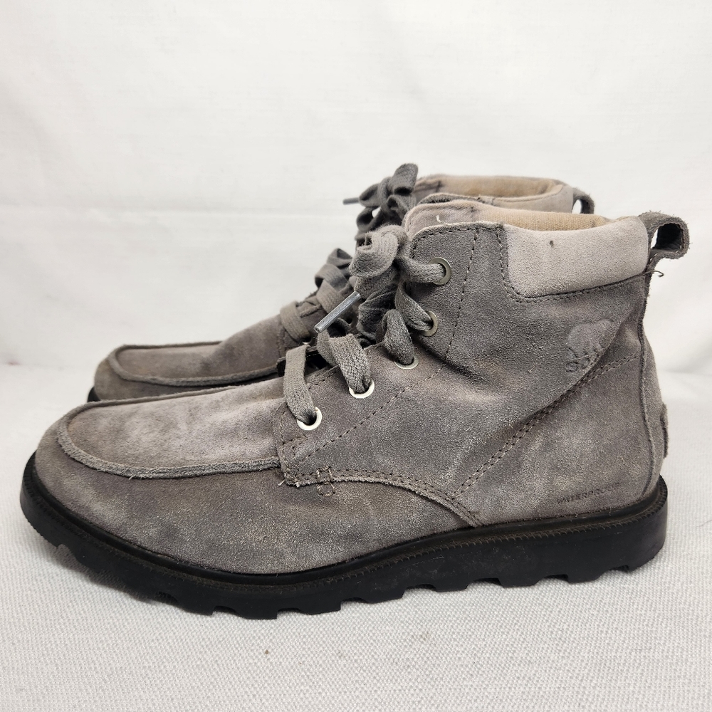 Sorel Youth Kids 5 Gray Suede Ankle Boots Lace up Moc Toe Leather